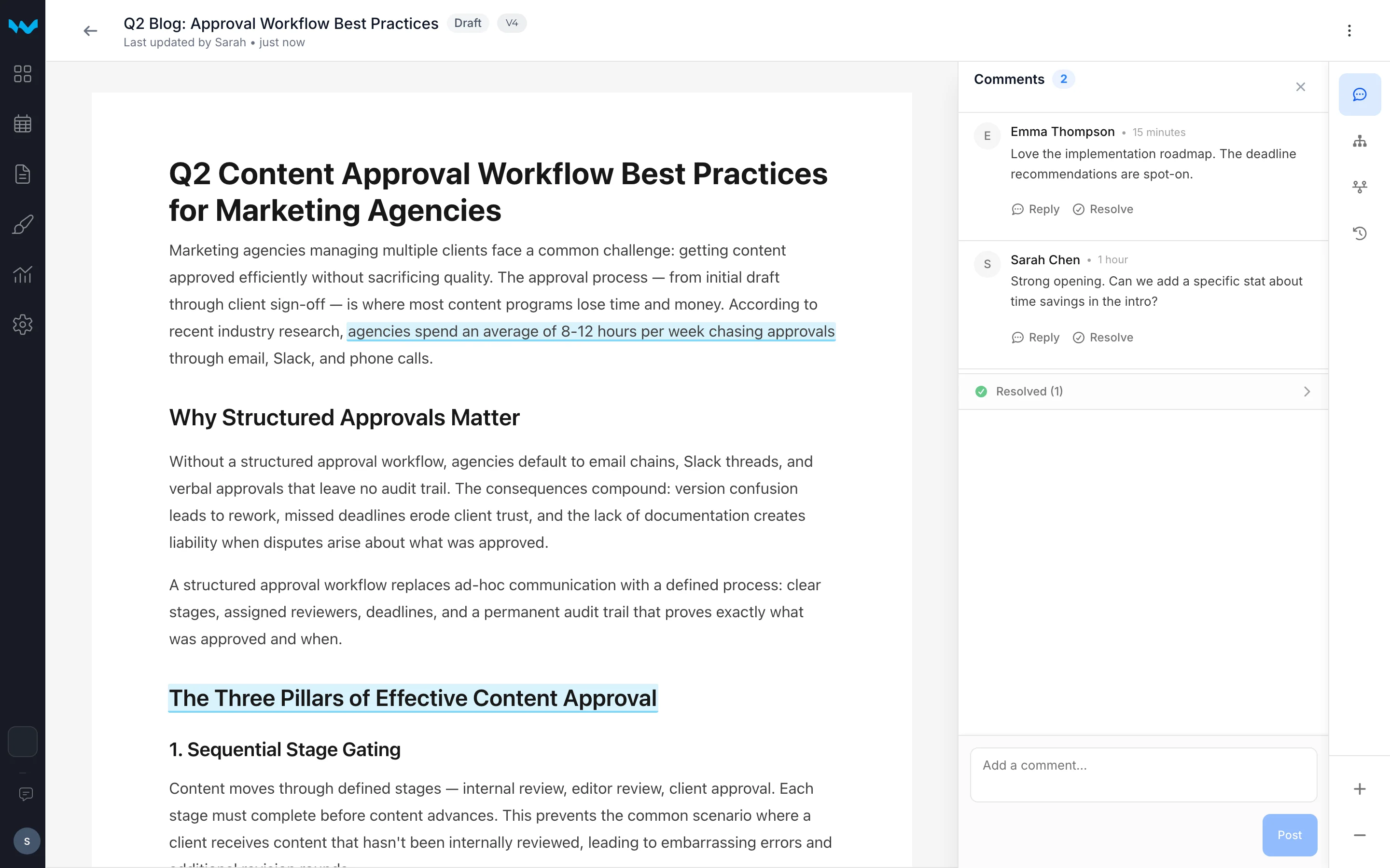 Writerflow document viewer with inline comments panel